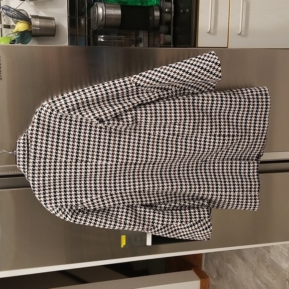 💕DEREK LAM COLLECTIVE💕 Houndstooth Bell Sleeve Coat Black White Brown 50 NWOT - Picture 8 of 14